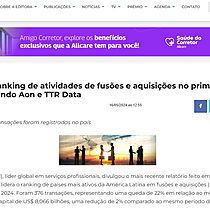 Brasil lidera ranking de atividades de fuses e aquisies no primeiro trimestre de 2024, segundo Aon e TTR Data